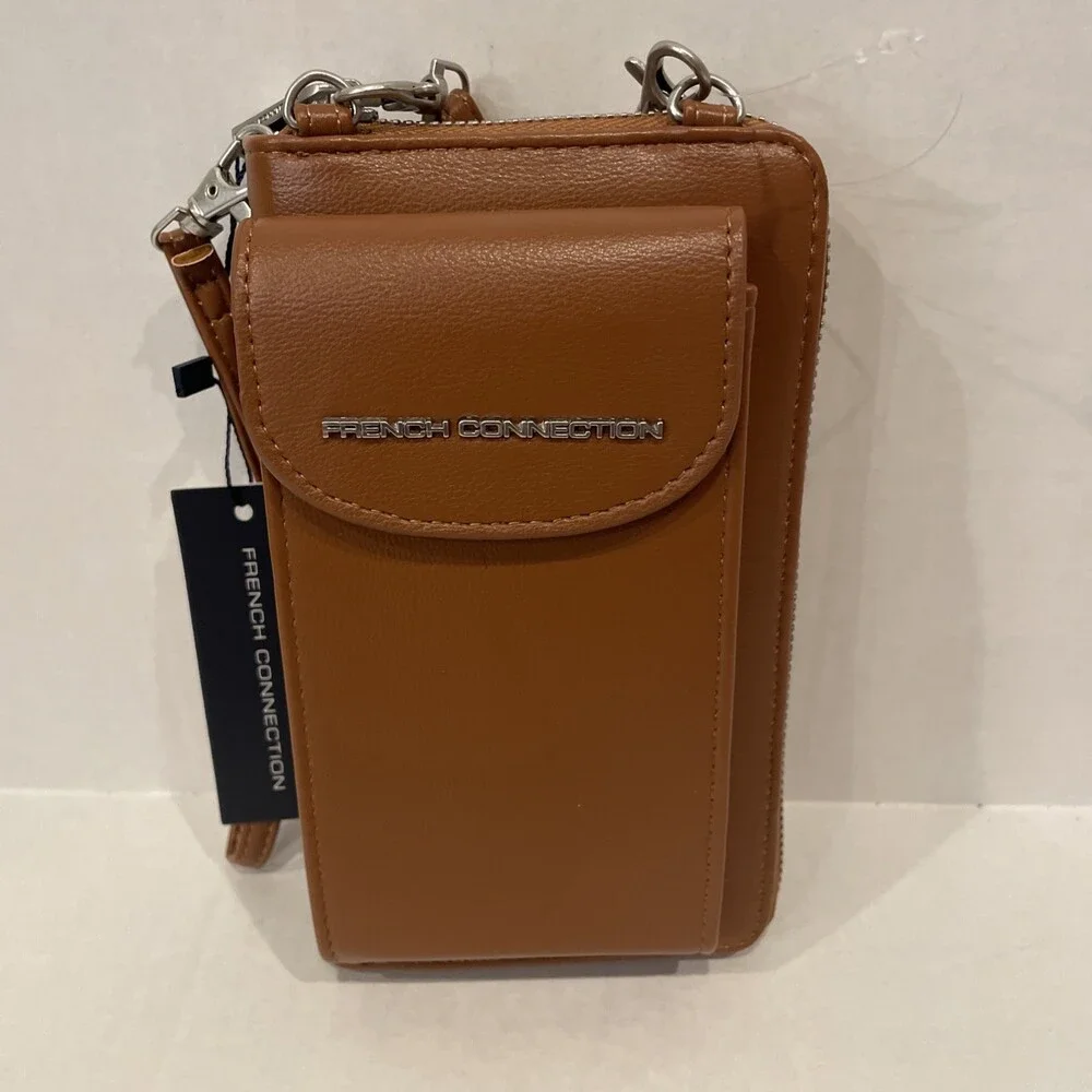 French Connection‎ Athena Smooth Phone Crossbody Wristlet – Cognac NWT MSRP $58